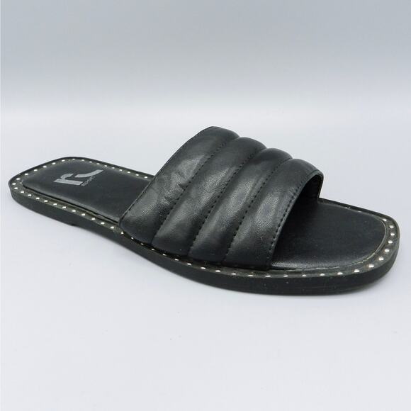 Report Rosalee Puff Slide Sandals Studded Sz 7 Black Faux‎ Leather Square Toe - Picture 1 of 10